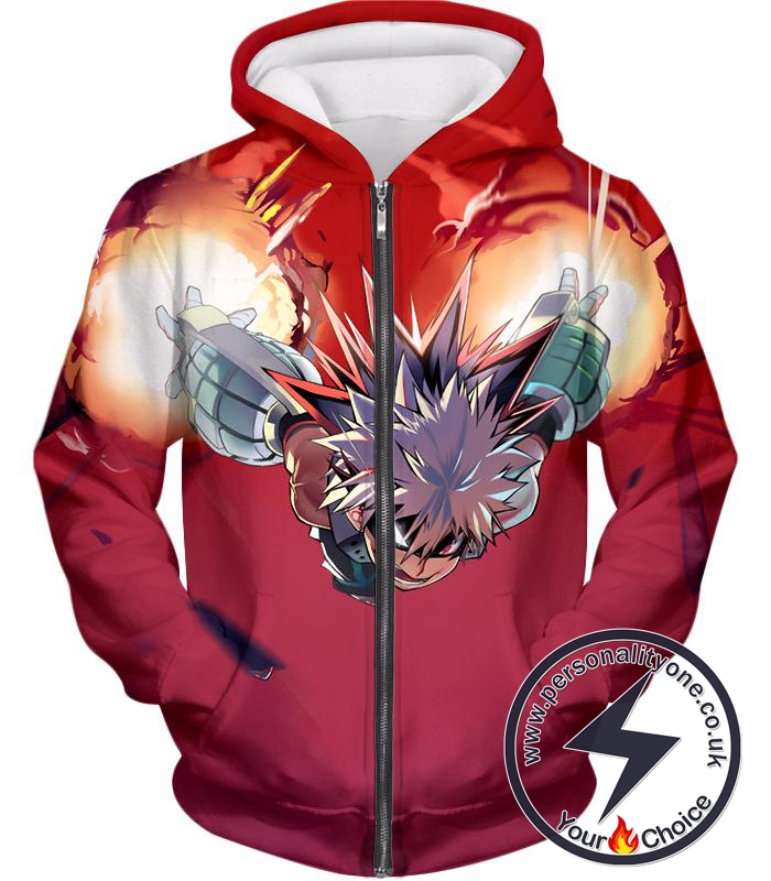 My Hero Academia Exploding Hero Bakugo Katsuki Ultimate Action Red Zip Up Hoodie